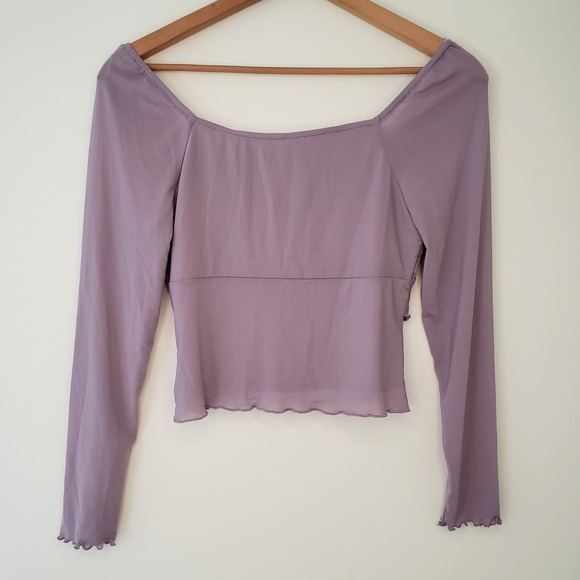 Lavender Y2K Mesh Babydoll Crop Top Sz M Sheer‎ Pastel Whimsigoth Fairy Coquette - Picture 2 of 9